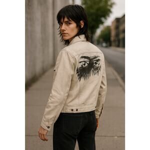 Marc Jacobs Denim Jacket Medium 2002 Archive Graphic Sketch Off White Y2K Jean